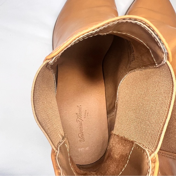 Tan Pointed Toe Chelsea Ankle Boots Faux Leather Block Heel Booties Size 9 - Picture 11 of 13